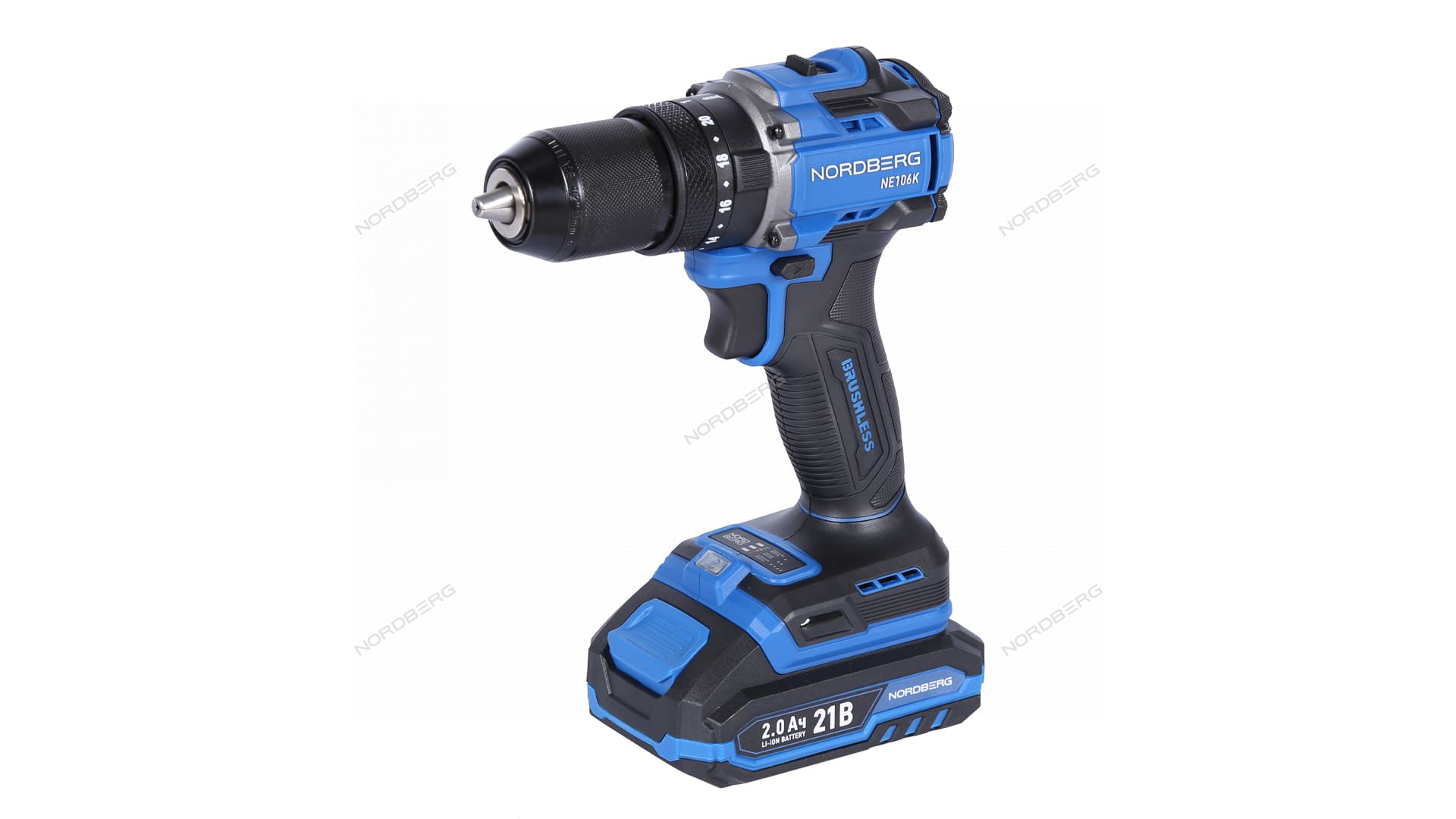 Шуруповерт аккумуляторный макс.диам. сверла 13 мм, 21 В, 70 Нм с 2 аккумуляторами и зарядным уст-вом NORDBERG NE106K