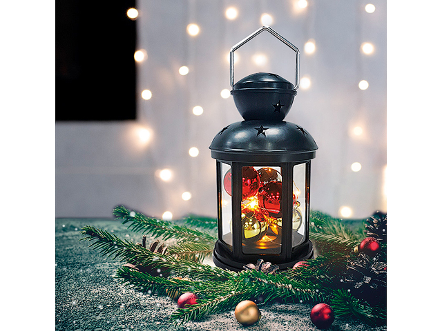 Декоративный фонарь с шариками 12х12х20,6 см, черный корпус, теплый белый цвет свечения NEON-NIGHT (Применяется для эксплуатации в помещении. Класс за