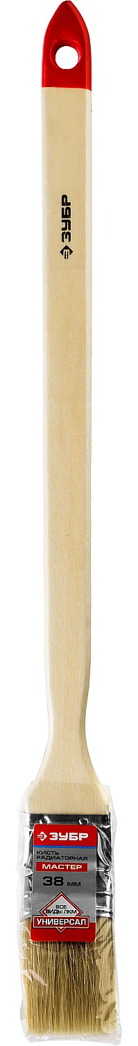 ЗУБР УНИВЕРСАЛ, 38 мм, 1.5″, светлая натуральная щетина, деревянная ручка, все виды ЛКМ, радиаторная кисть (01041-038)