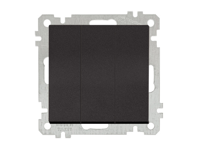 Выключатель 3-клав. (скрытый, без рамки, винт. зажим) черный, DARIA, MUTLUSAN (10 A, 250 V, IP 20) (2100 409 0284)