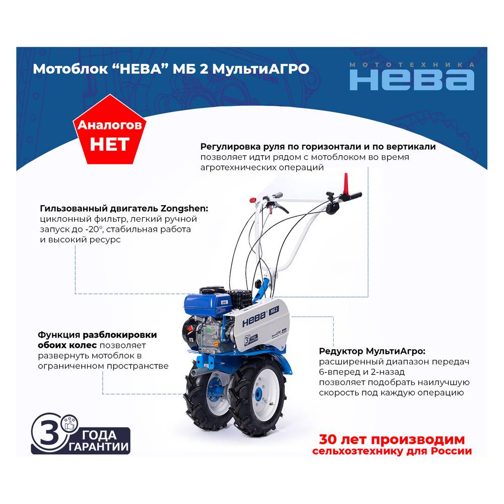 Мотоблок Нева МБ2 Мульти АГРО-ZS (GB225)