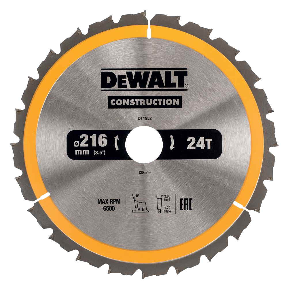 Диск пильный DeWalt твердосплавный 216х30 мм, 24 зуба констракшн/CONSTRUCTION DT1952