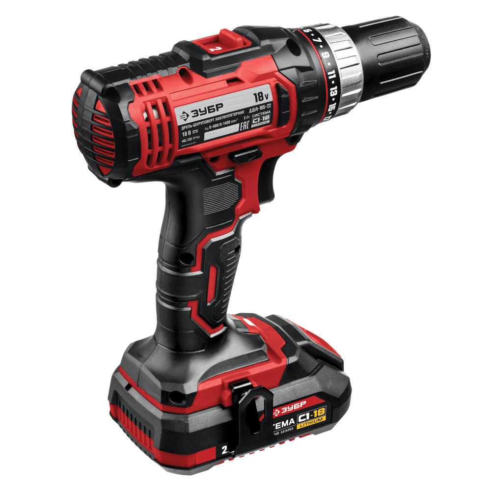 Дрель-шуруповерт ДШЛ-185-22 ЗУБР 18В, 2 АКБ (2Ач), в кейсе