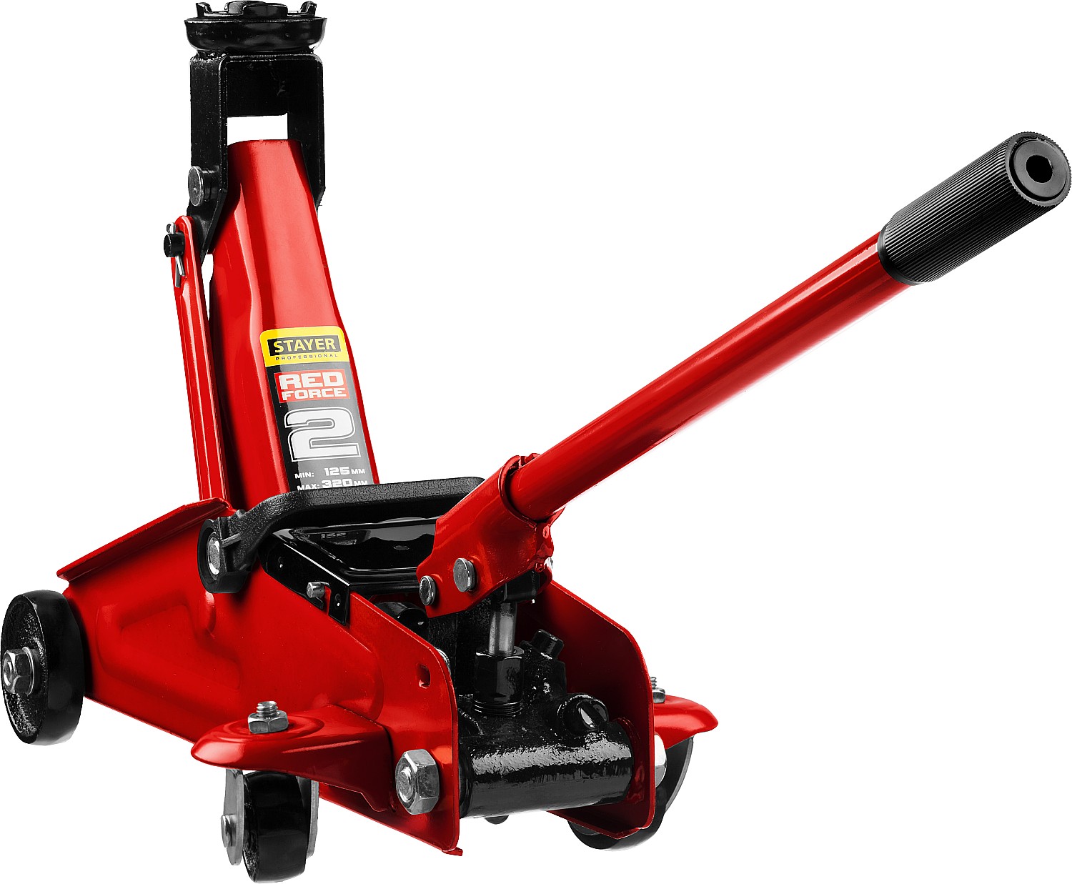 STAYER R-22 RED FORCE, 2 т, 125 - 320 мм, подкатной домкрат для легковых а/м, Professional (43152-2)