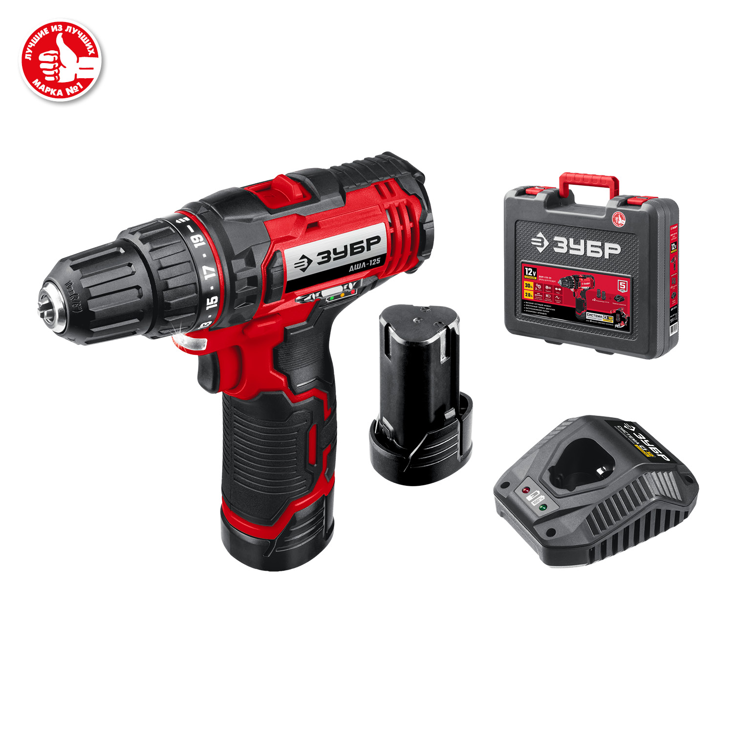 ЗУБР С1-12, 12 В, 30 Н·м, 2 АКБ (2 А·ч), дрель-шуруповерт, кейс (ДШЛ-125-22)