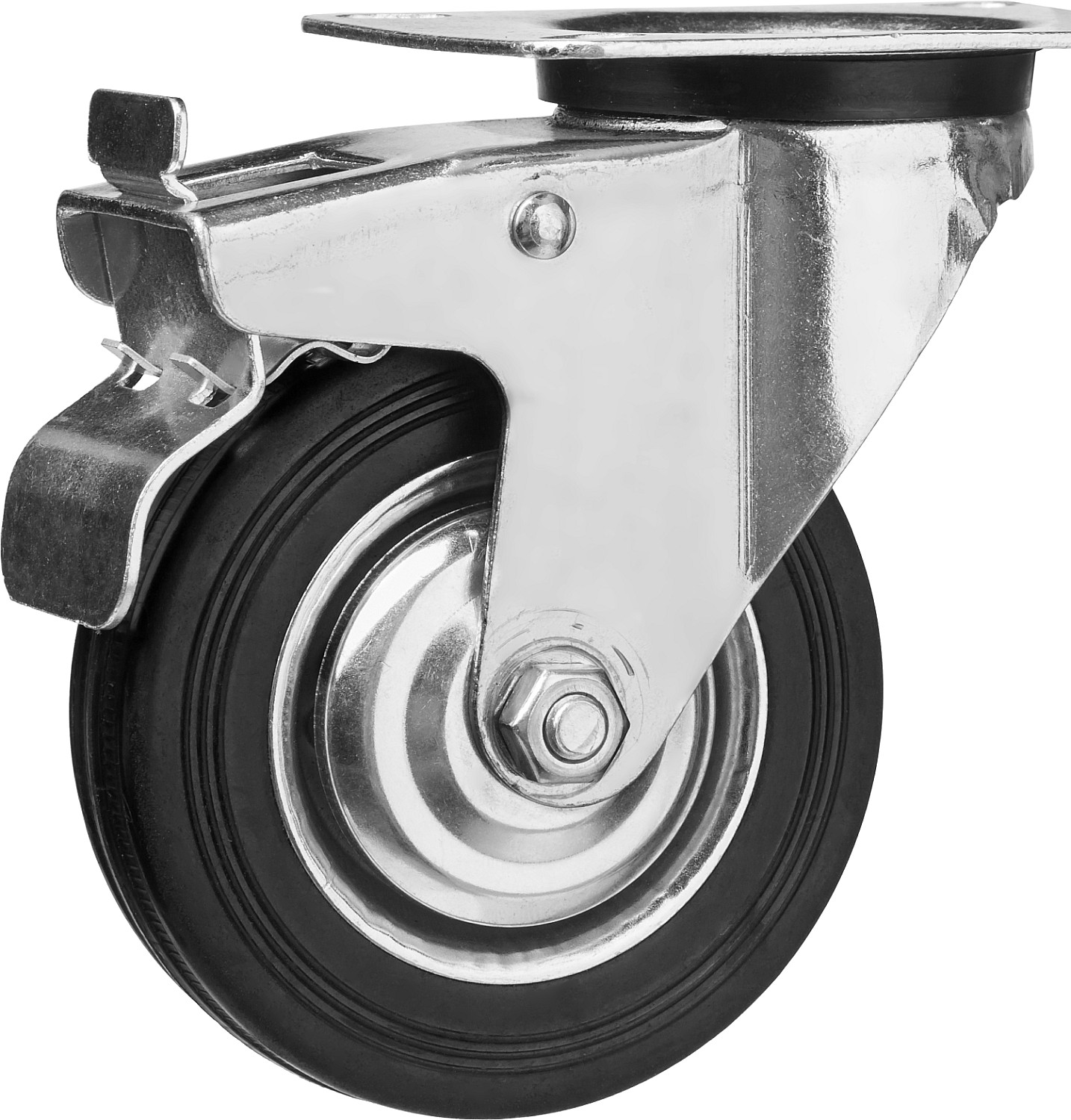ЗУБР d 100 мм, г/п 70 кг, игольчатый подшипник, резина/металл, поворотное колесо c тормозом, Профессионал (30936-100-B)