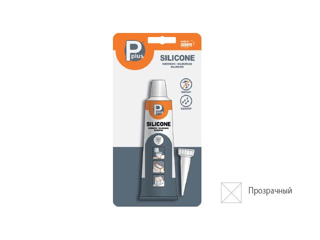 Герметик силиконовый санитарный P PLUS "Silicone Sanitary" (прозр.) 50мл в блистере (01-4-1-074) (P Plus)