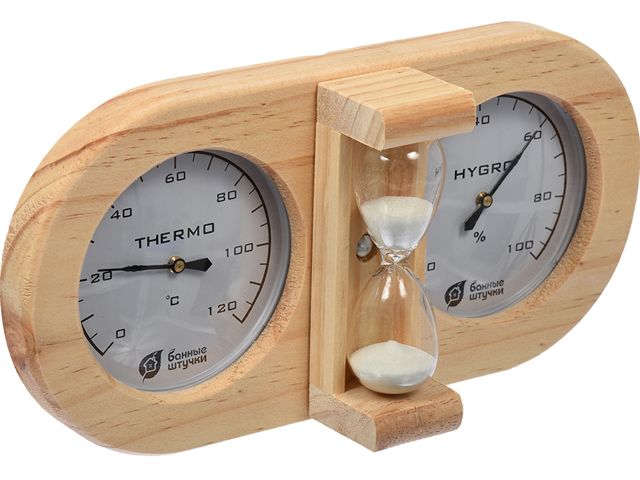 Термометр с гигрометром Банная станция с песочными часами, "Банные штучки" (18028) (БАННЫЕ ШТУЧКИ)