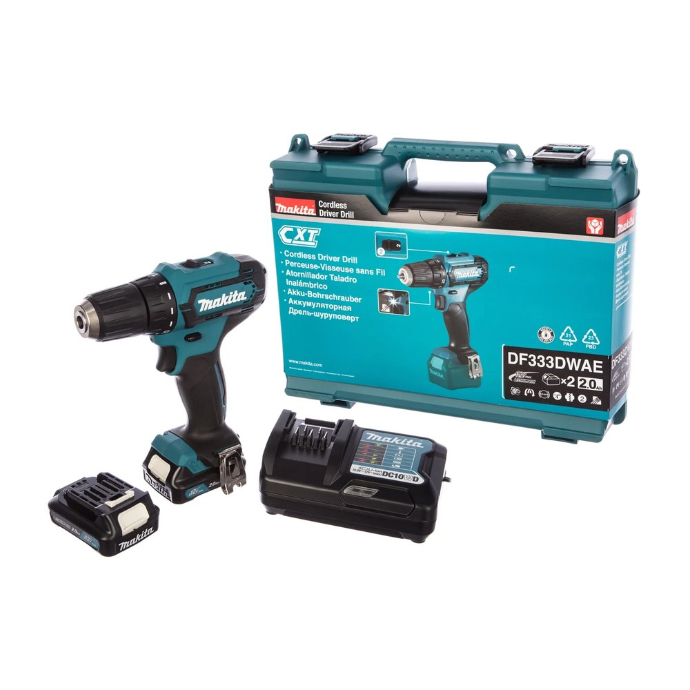 Шуруповерт аккумуляторный Makita DF333DWAE+Набор бит Makita Impact Black 50 мм 10 шт