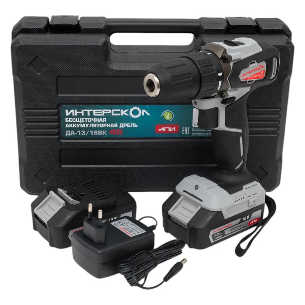 Шуруповерт аккумуляторный ИНТЕРСКОЛ ДА-13/18ВК (2 АКК;  2А*ч; ЗУ) кейс