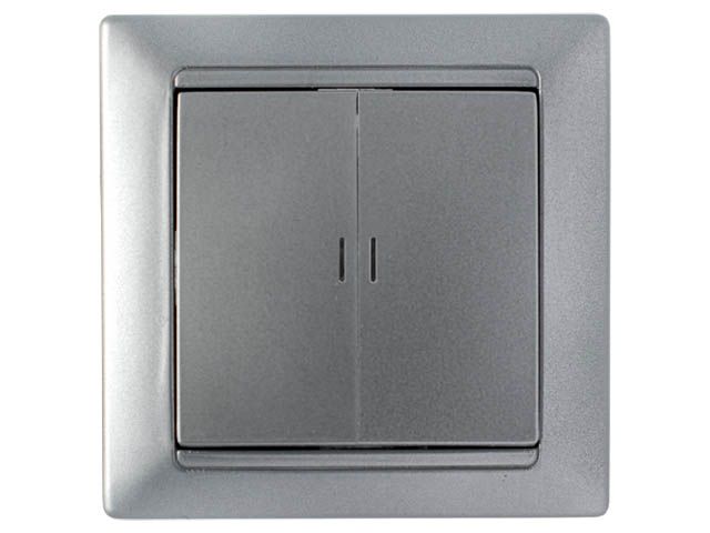 Выключатель 2 клав. (cкрытый, 10А) со световой индикацией, серебро, Стиль, BYLECTRICA (С5 10-815сер)