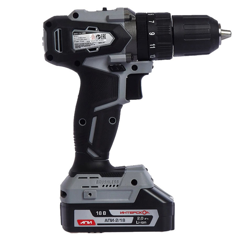 Шуруповерт аккумуляторный ИНТЕРСКОЛ ДА-13/18ВК (2 АКК;  2А*ч; ЗУ) кейс
