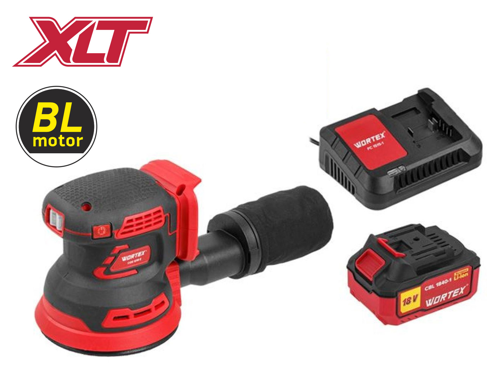 Аккум. эксцентриковая шлифмашина WORTEX COS 1218 E в кор. ALL1 c акб и з/у в кор. БЕСЩЁТ., 18В, 125
