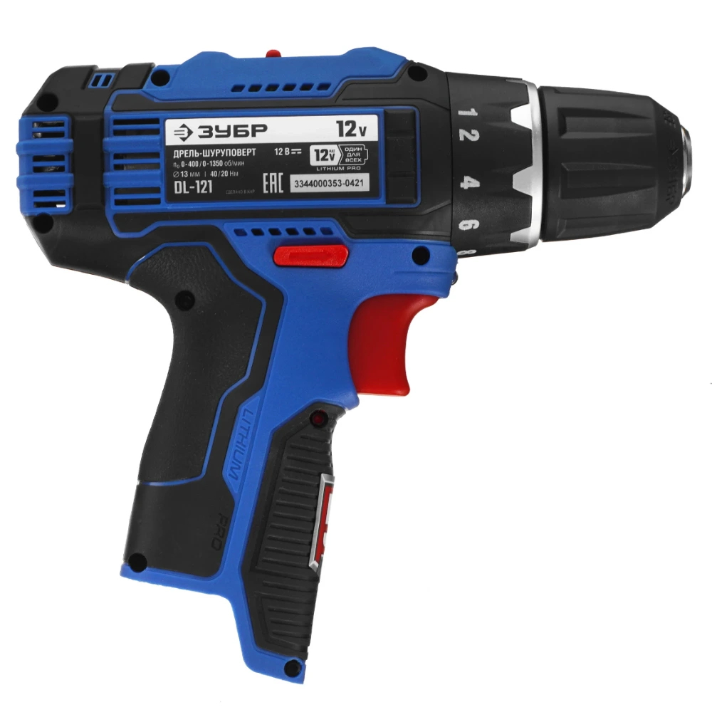 Дрель-шуруповерт ЗУБР DL-121-42 12 В, 40 Н·м, 2 АКБ тип Т7 (4 А·ч) сумка