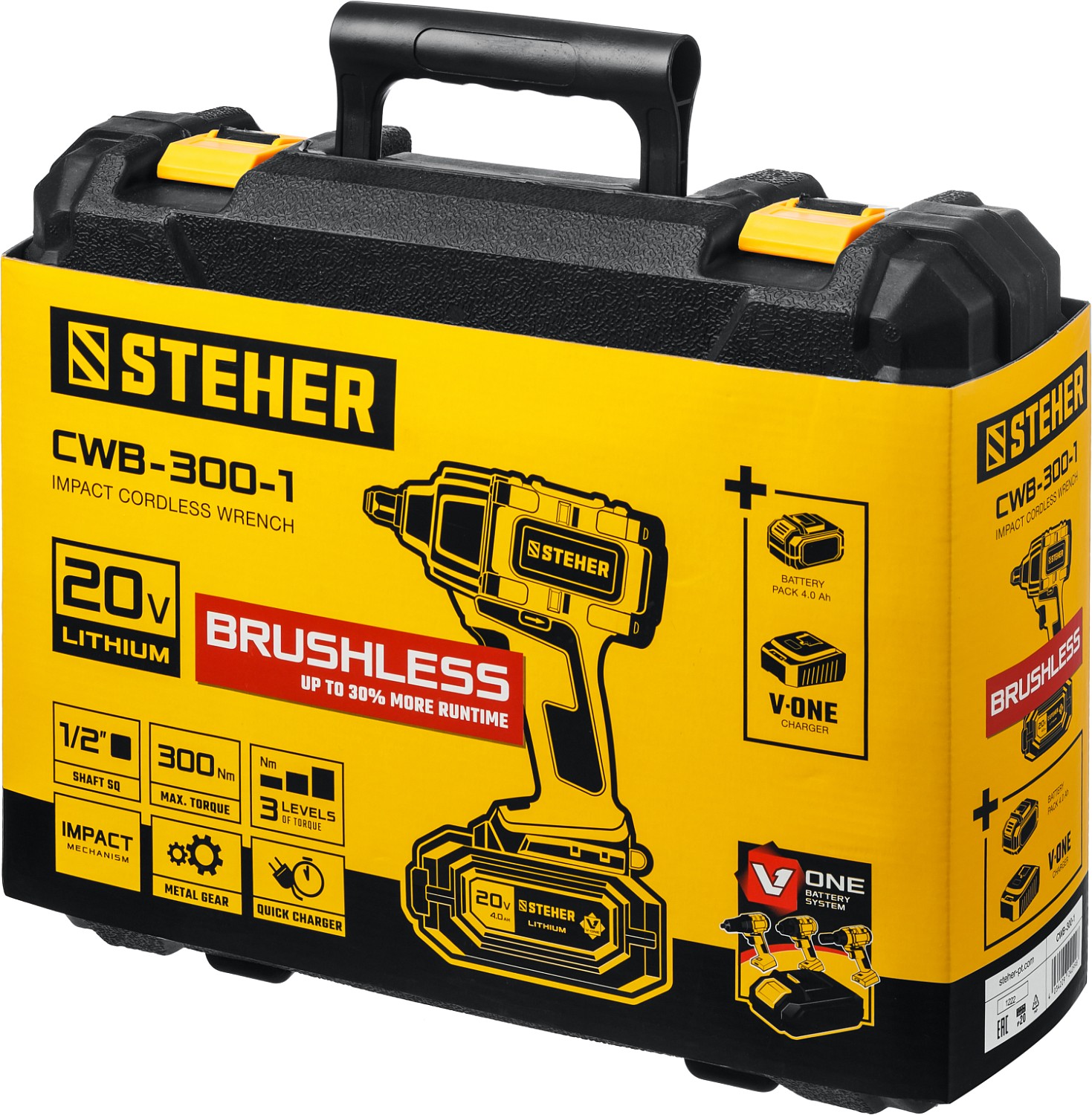 STEHER V1, 20 В, 300 Н·м, 1 АКБ (4 А·ч), бесщеточный гайковерт, кейс (CWB-300-1)