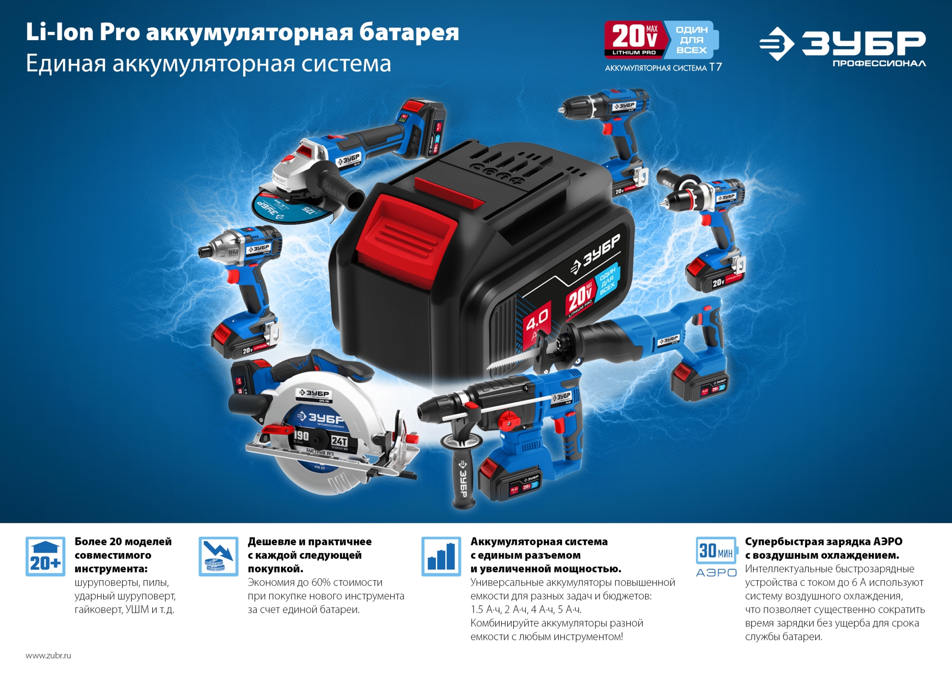 ЗУБР Т7, 20 В, 50 Н·м, 2 АКБ (2 А·ч), дрель-шуруповерт, кейс, Профессионал (DL-201-22)
