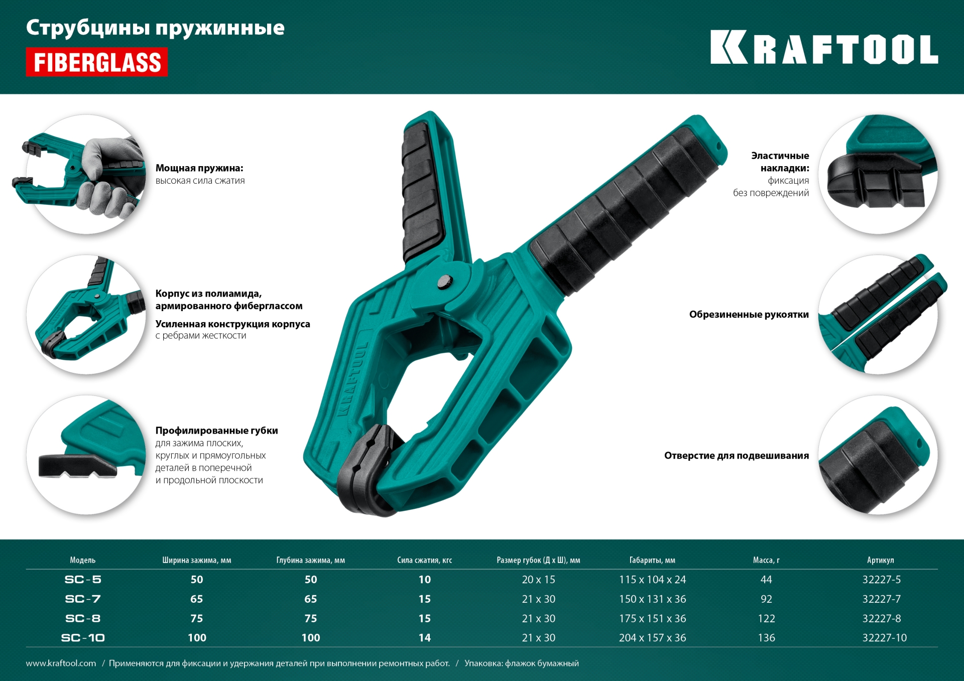 KRAFTOOL SC-5, 50 х 50 мм, пружинная струбцина (32227-5)