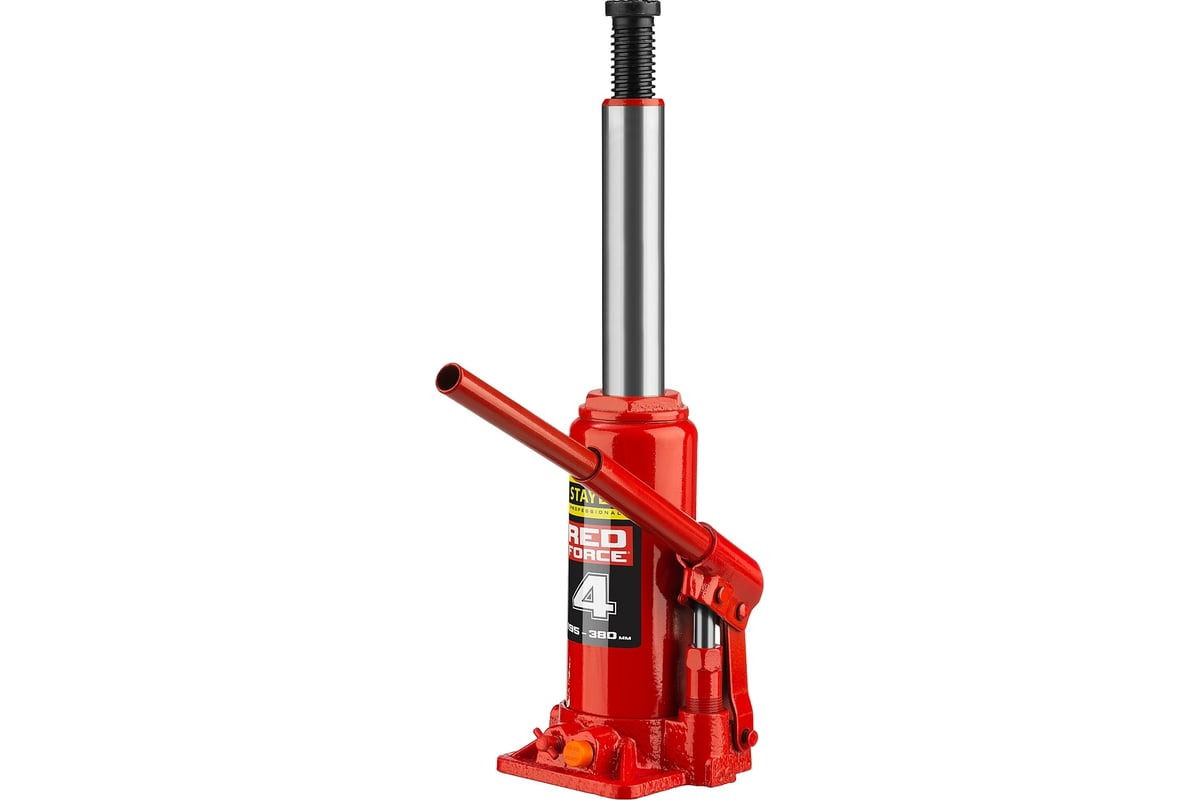 Домкрат STAYER RED FORCE бутылочный гидравлический 194-372 мм 4т.