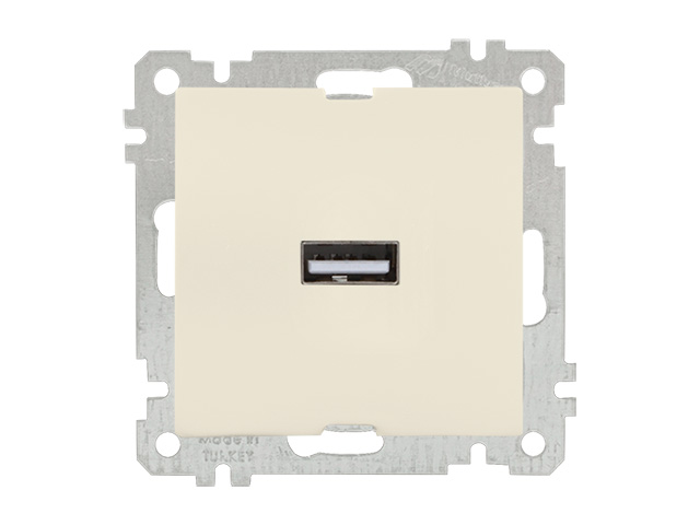 Розетка 1-ая USB (скрытая, без рамки) кремовая, DARIA, MUTLUSAN (USB-зарядка, 5V-2.1A) (2100 448 0102)