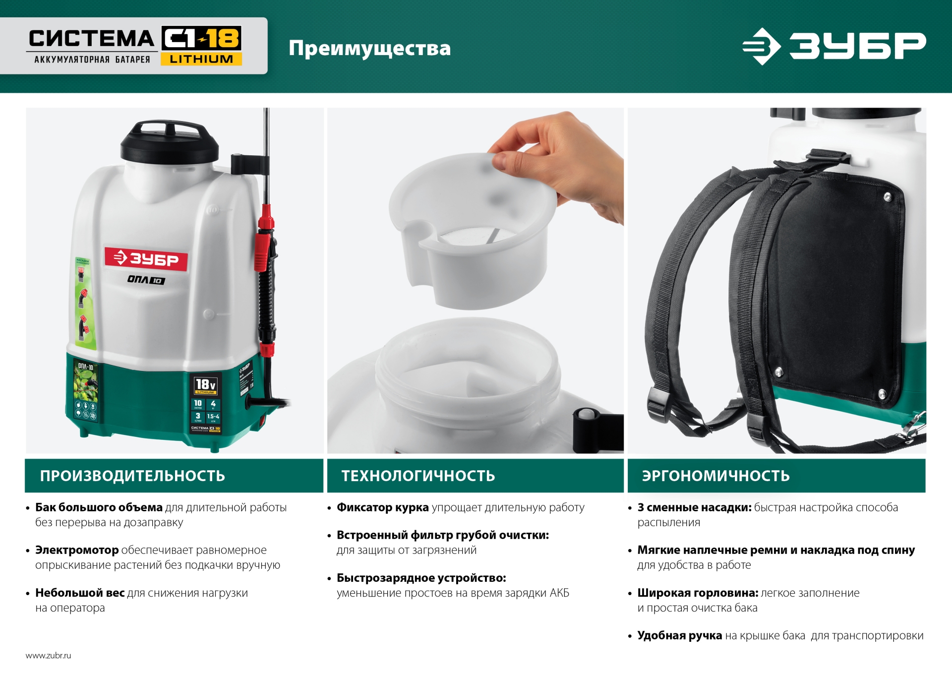ЗУБР 15 л, 1 АКБ 4 А·ч, аккумуляторный опрыскиватель (ОПЛ-15-41)