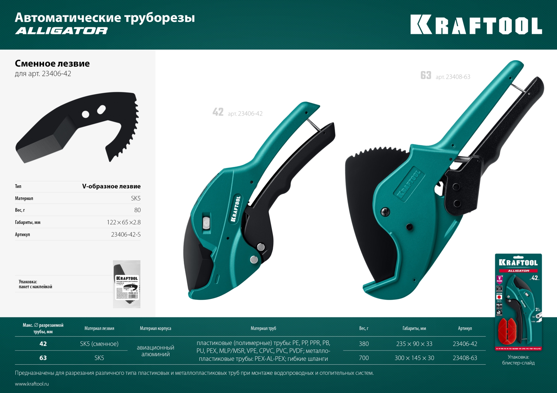 KRAFTOOL Alligator-42, до 42 мм, автоматический труборез по металлопластиковым и пластиковым трубам (23406-42)