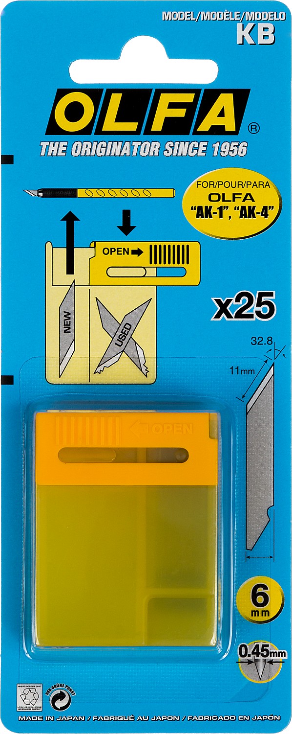 OLFA 25 шт, 6 мм, перовые лезвия для ножа OL-AK-1 (OL-KB)