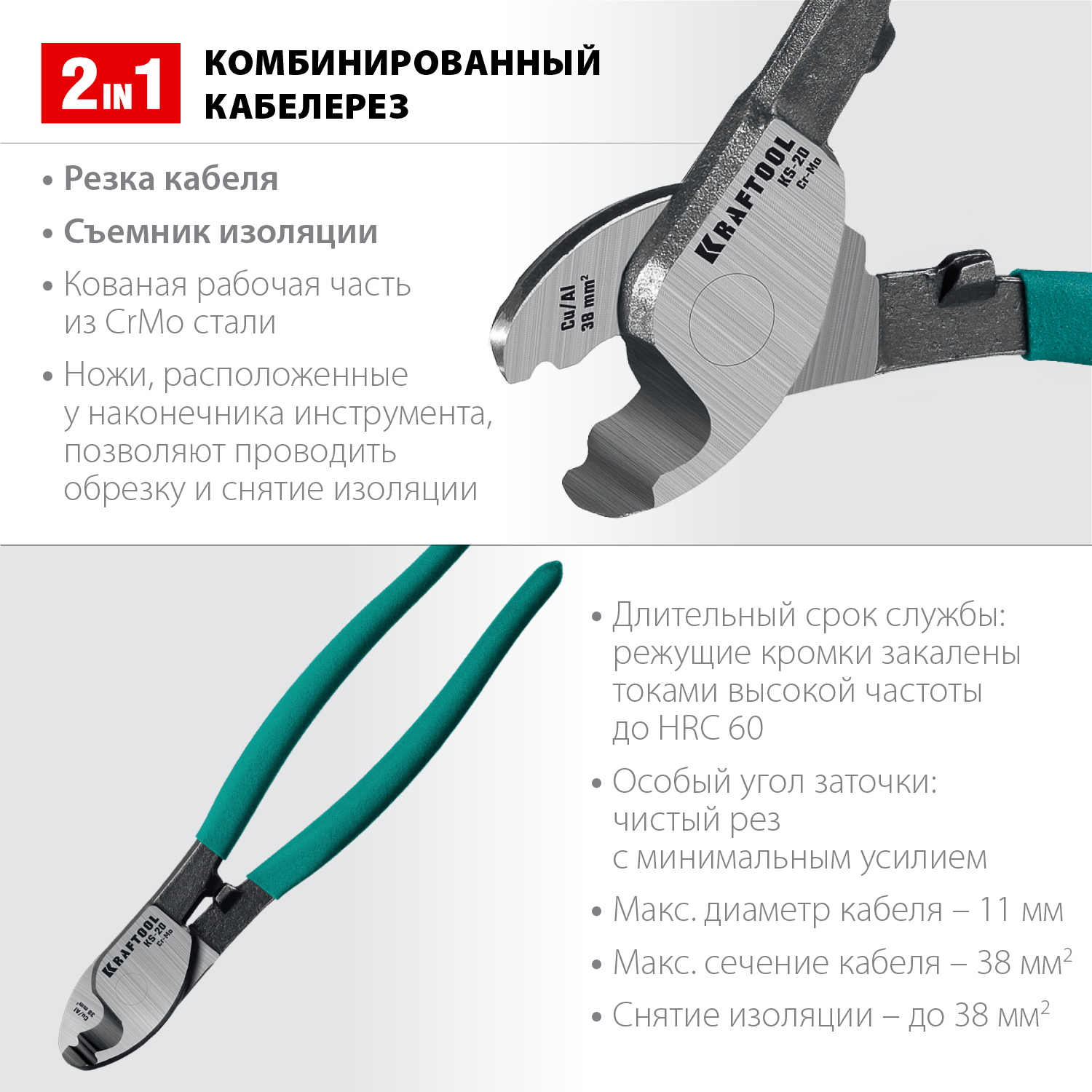 KRAFTOOL KS-20, d 11мм, 200мм, кабелерез (23333-20)