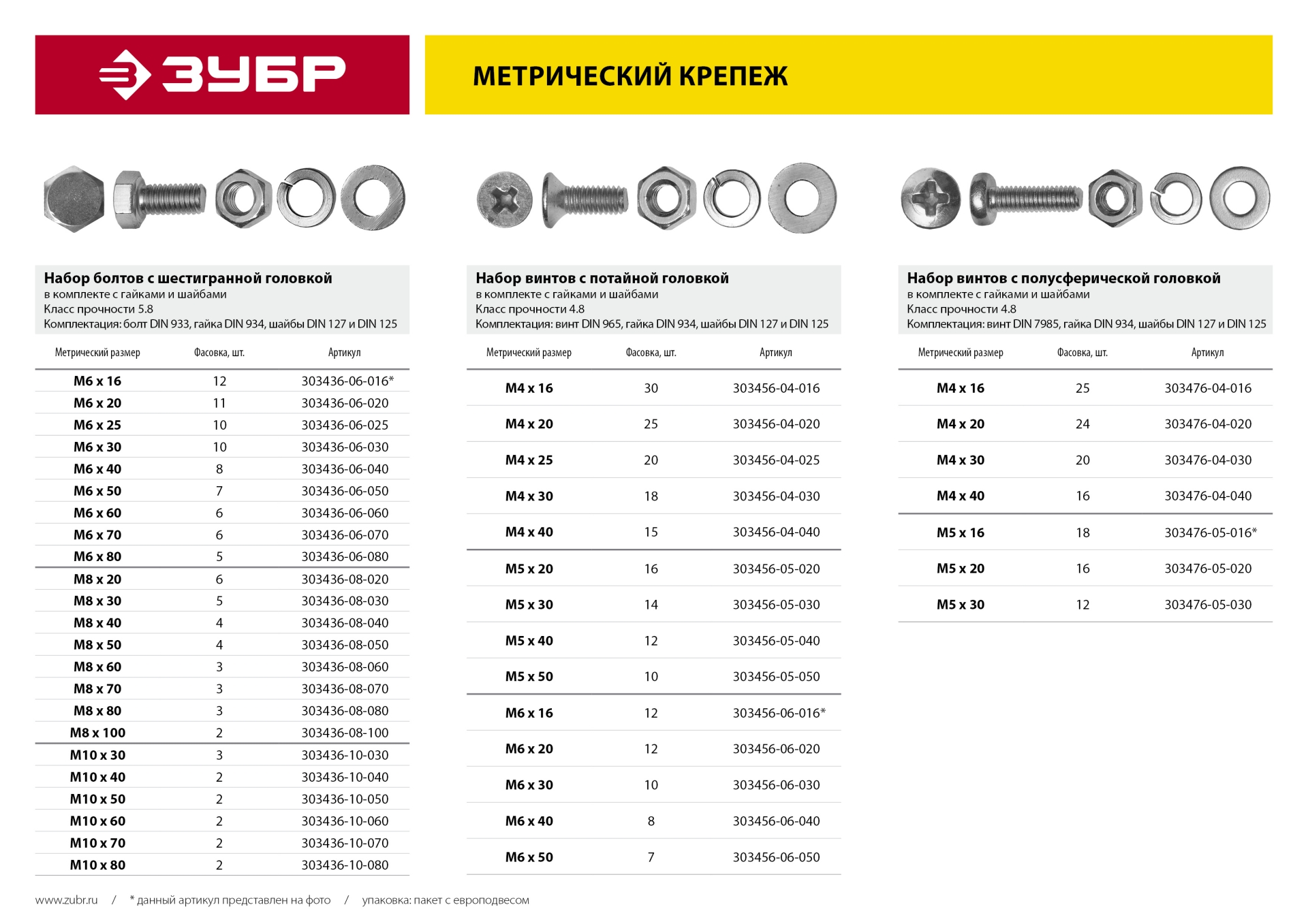 ЗУБР DIN 933, M6 х 70 мм, цинк, 6 шт, болт с гайкой и шайбами (303436-06-070)