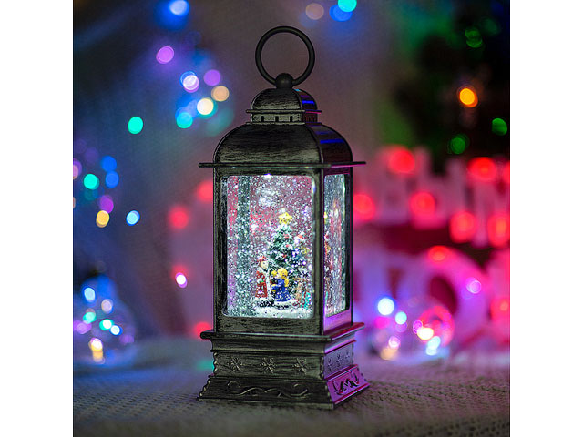 Декоративный фонарь с эффектом снегопада и подсветкой <Рождество>, белый (Применяется для эксплуатации в помещении. Класс защиты 3, IP20, Тип питания: