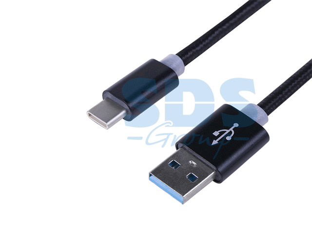 Шнур USB 3.1 type C (male)-USB 2.0 (male) в тканевой оплетке 1 м черный REXANT (18-1884)