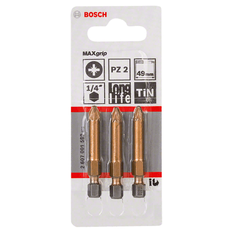 Набор бит Bosch 3шт 49мм PZ2 TIN (599)