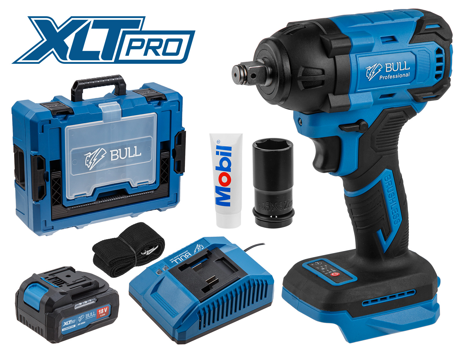 Аккум. ударный гайковерт BULL SC 1804 Xcase XLTpro БЕСЩЕТ., 18 В, 400 Н*м, 1/2", 1х4 А*ч, з/у 4 А
