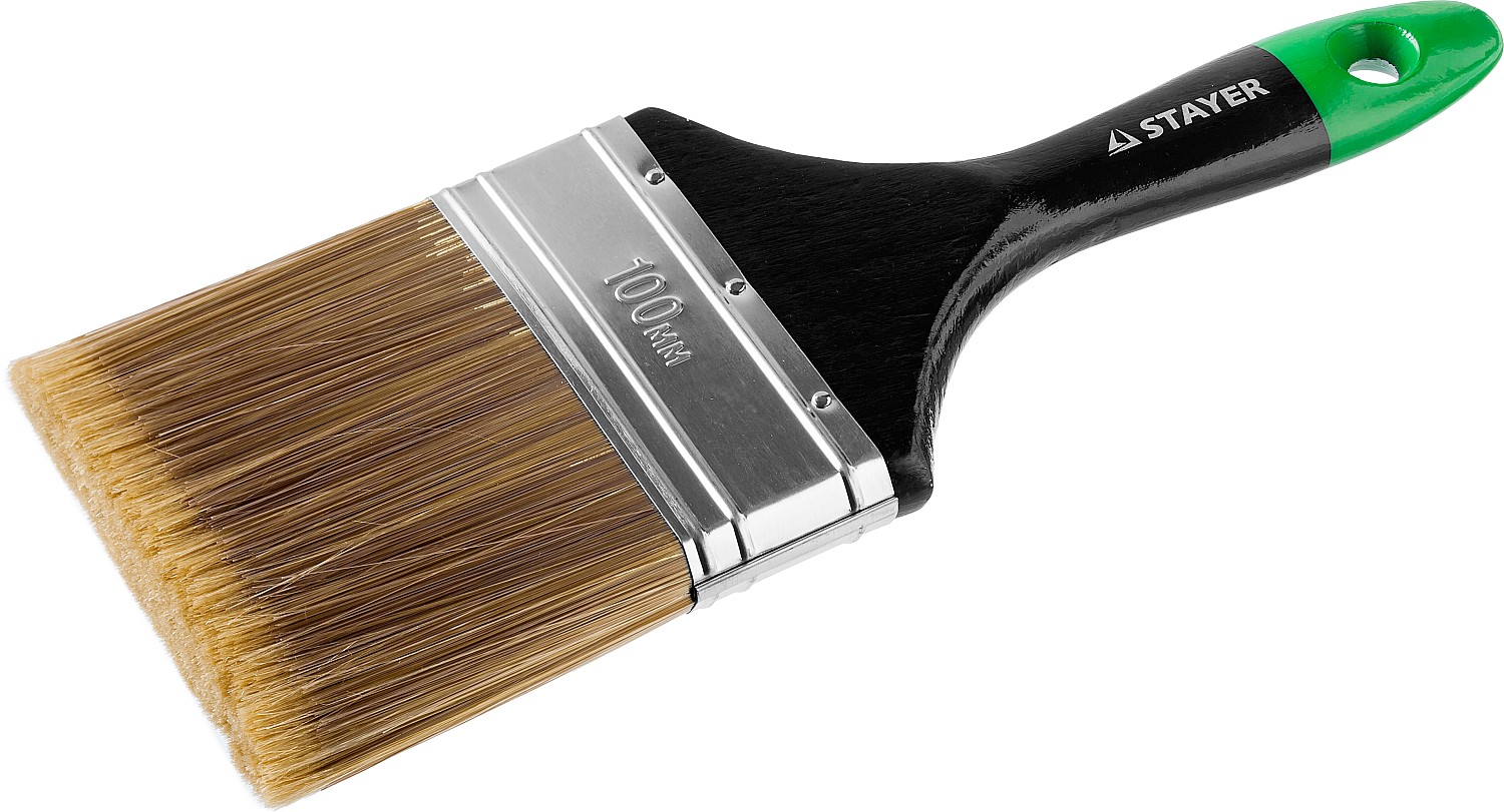 STAYER KANEKARON-EURO, 100 мм, 4″, искусственная щетина, деревянная ручка, для высокотекучих ЛКМ, плоская кисть (0106-100)