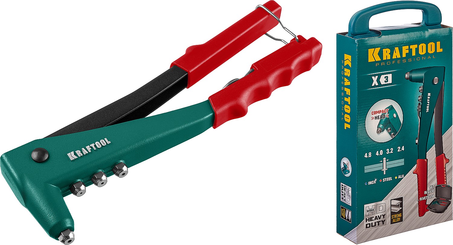KRAFTOOL X-3, 2.4 - 4.8 мм, 260 мм, литой заклепочник в кейсе (31170-H6)