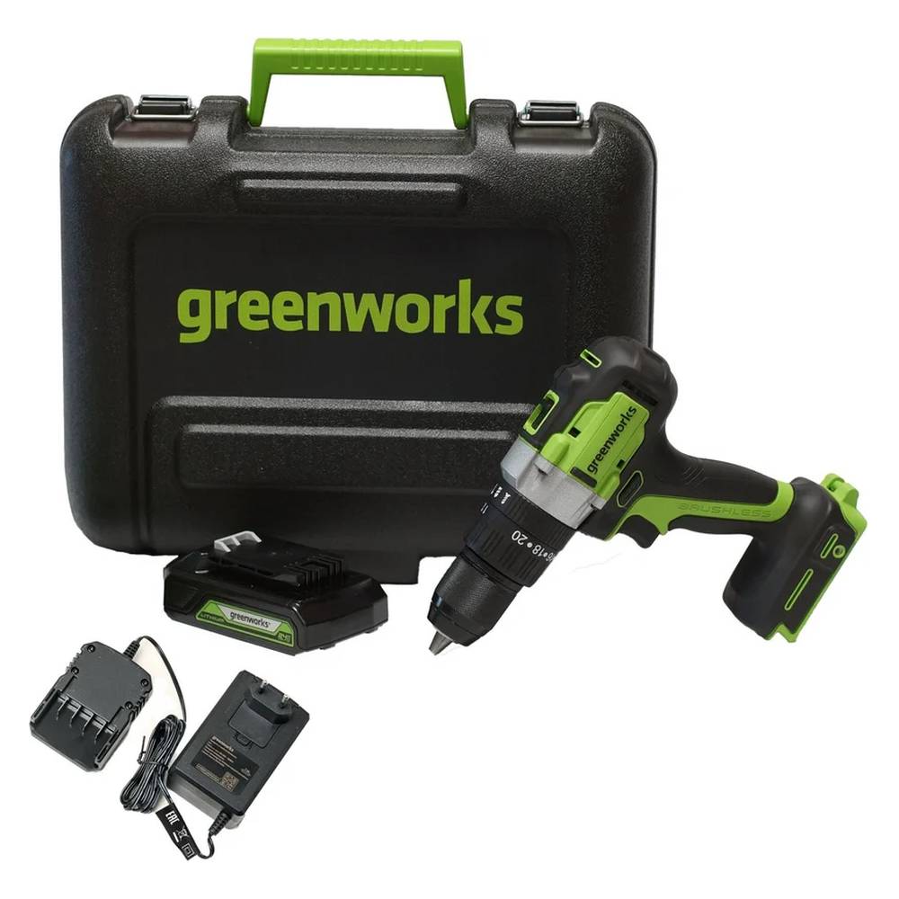 Дрель-шуруповерт ударная аккумуляторная Greenworks GD24DD60K2 (АКБ 2Ач и ЗУ)