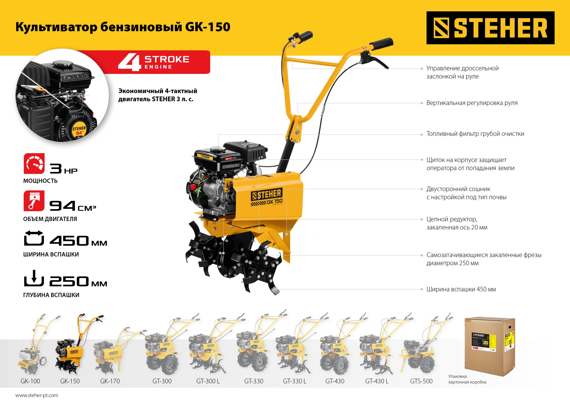 STEHER 3 л.с., бензиновый культиватор (GK-150)
