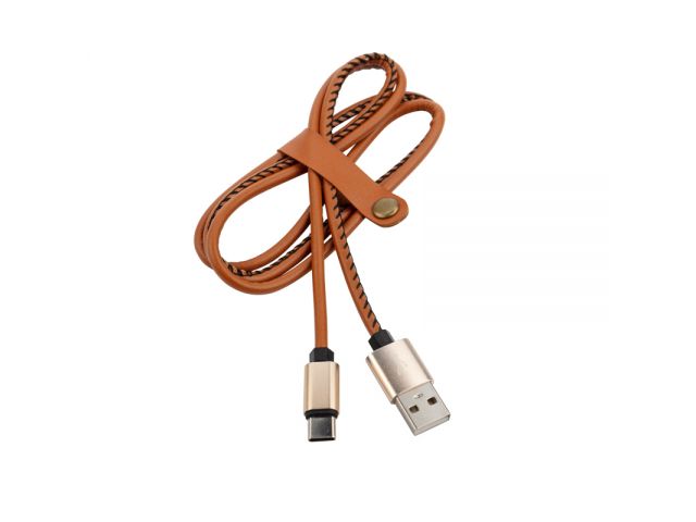 Кабель USB-Type-C 2 A, 1 м, коричневая кожаная оплетка REXANT (18-1897)