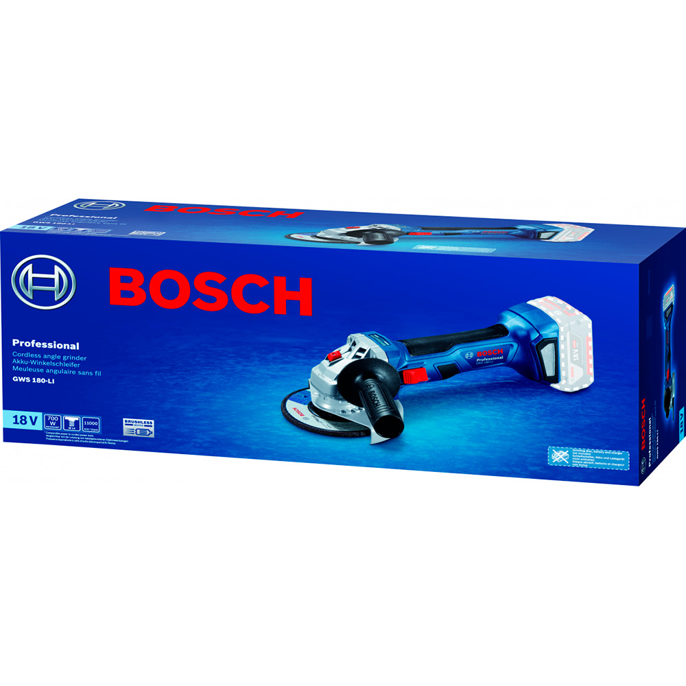 Машина шлифовальная угловая аккумуляторная Bosch GWS 180-LI (без акк/ЗУ)