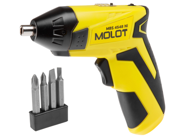 Аккум. шуруповерт MOLOT MBS 4548 Ni в блистере+ набор бит (4.8 В, 1 акк., 600 мА/ч Ni-Cd, 1 скор., 3 Нм, шурупы до 4 мм) (MBS4548Ni2011)