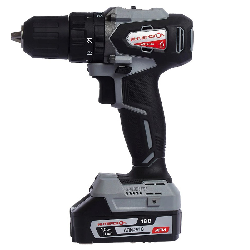 Шуруповерт аккумуляторный ИНТЕРСКОЛ ДА-13/18ВК (2 АКК;  2А*ч; ЗУ) кейс
