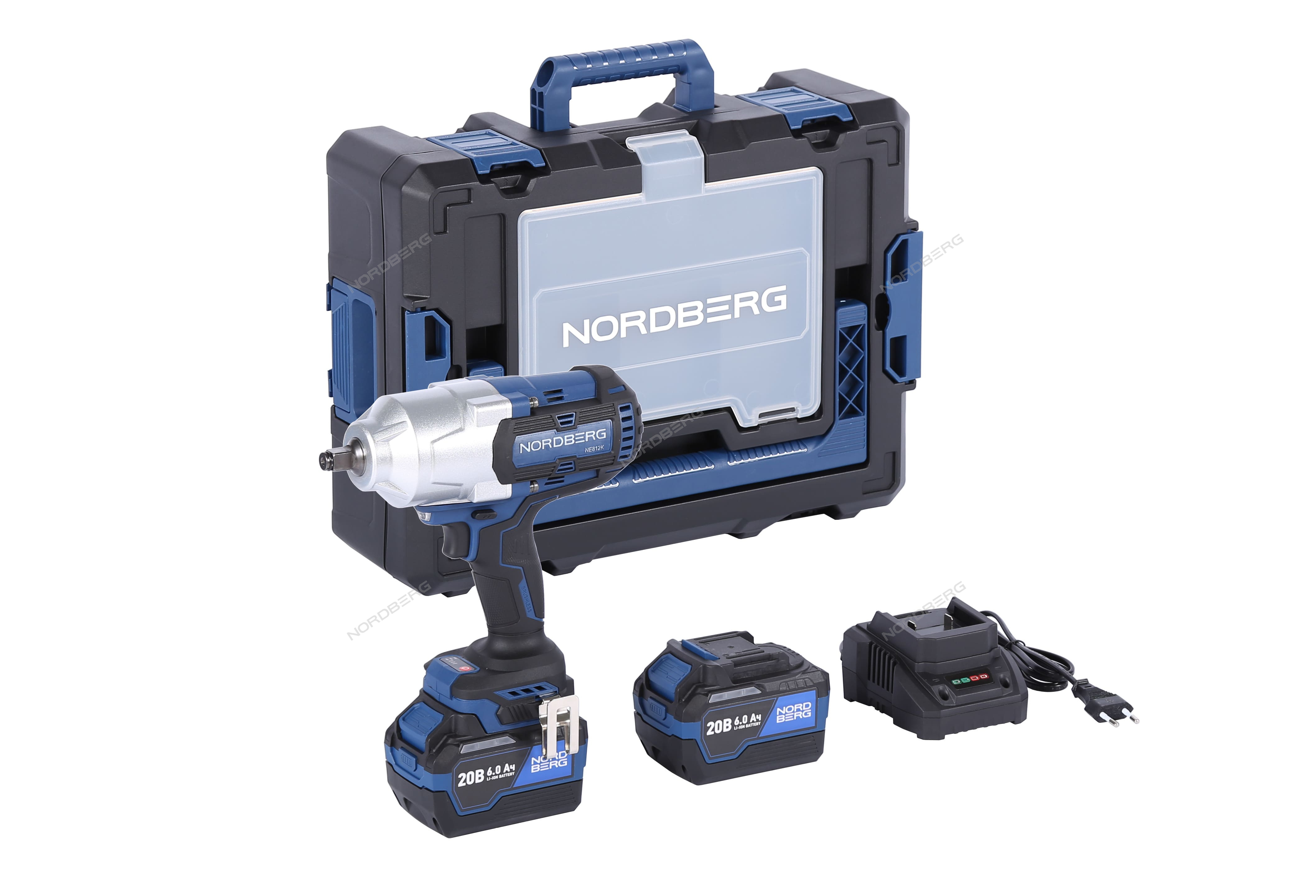 Гайковерт аккумуляторный, 1/2", 20 В, 1700 Нм, 2 аккумулятора 6 A и зарядное устройство, в кейсе NORDBERG NE812K