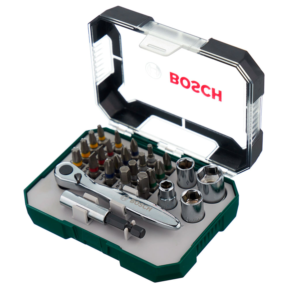 Набор бит Bosch 26шт +ключ-трещотка PH/PZ/T/HEX 25мм (322)