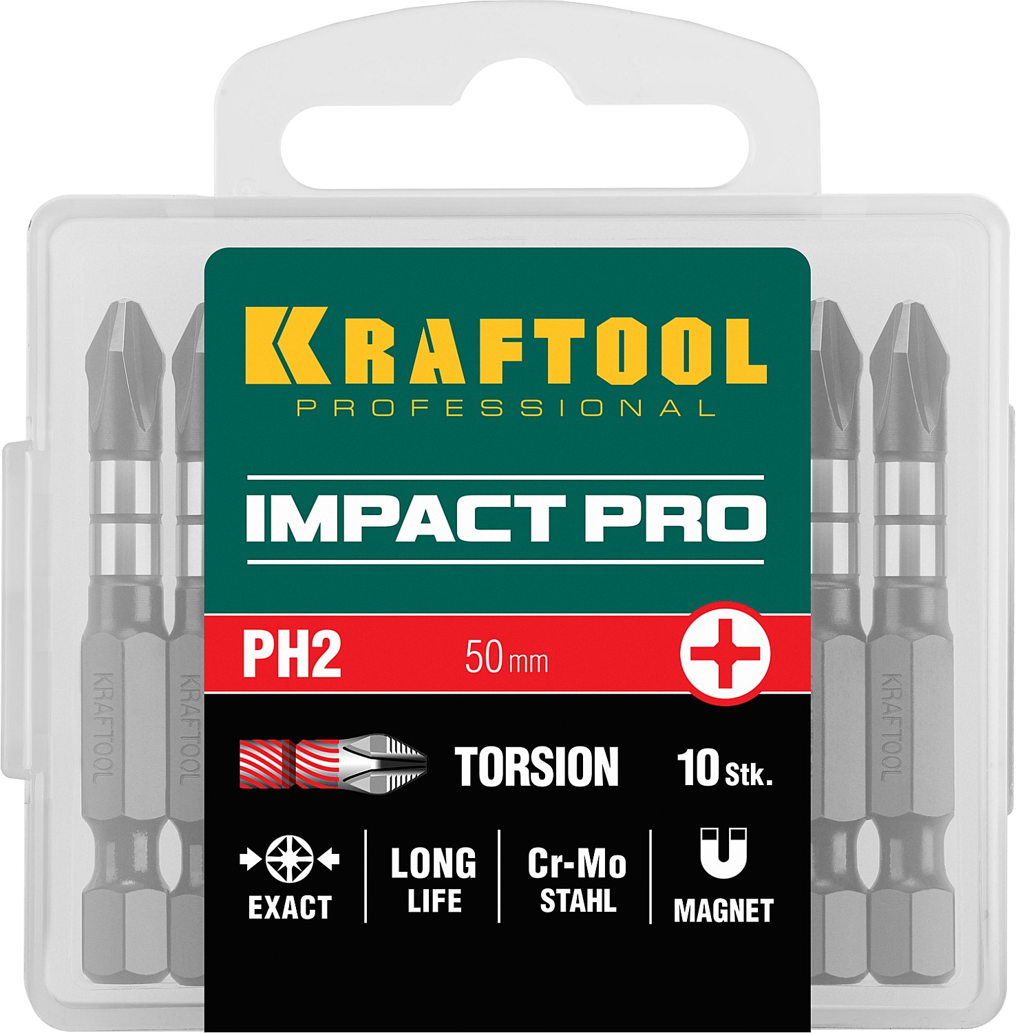 KRAFTOOL Impact Pro PH2, 50 мм, 10 шт, ударные биты (26191-2-50-S10)