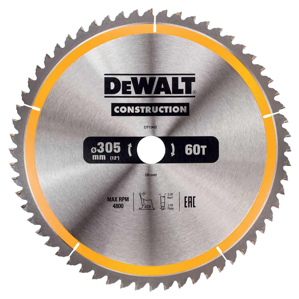 Диск пильный DeWalt твердосплавный 305х30 мм, 60 зубьев CONSTRUCTION DT1960