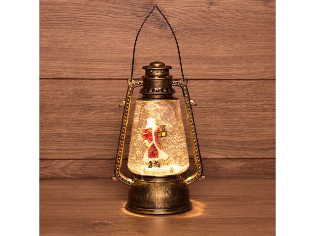 Декоративный фонарь с эффектом снегопада и подсветкой <Санта Клаус>, белый (Применяется для эксплуатации в помещении. Класс защиты 3, IP20, Тип питани